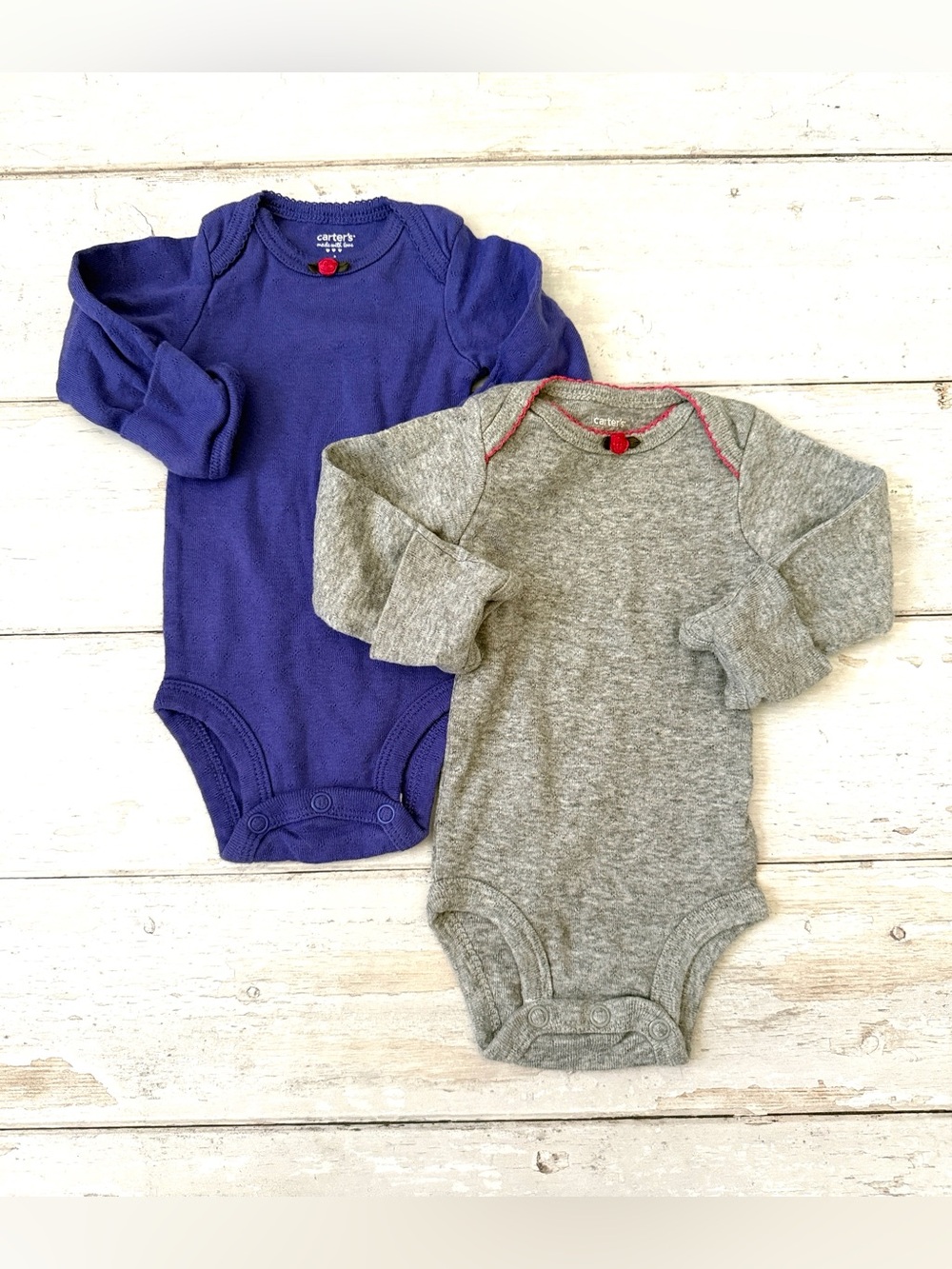 Carters NB Baby Girl Long Sleeve Bodysuits Set of 2 Gray Purple Size Newborn
